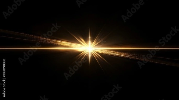 Obraz Golden Light Flare Burst on Black Background - Abstract Star Effect