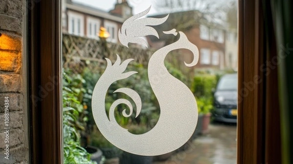 Fototapeta Decorative transparent window design featuring a unique dragon motif