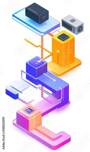 Obraz Exploring Innovative Designs in Technology: A Colorful 3D Illustration of Abstract Digital Components and Systems for Modern Interfaces