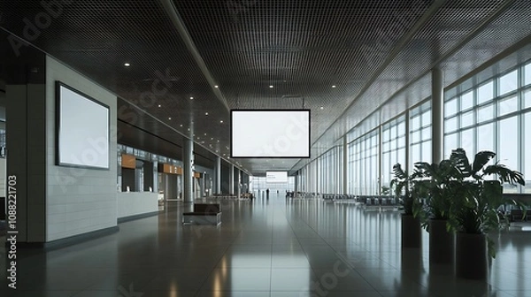 Obraz Empty Airport Terminal with Blank Advertisement Displays
