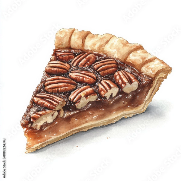 Fototapeta Delicious slice of pecan pie with flaky crust and nuts
