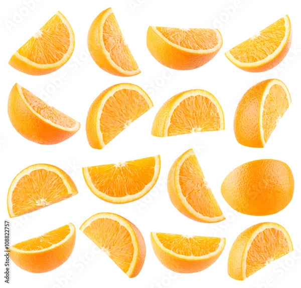 Obraz Kolekcja 16 pomarańczowych plasterków na białym tle