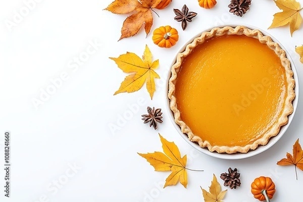 Fototapeta top view of pumpkin pie isolated in white background