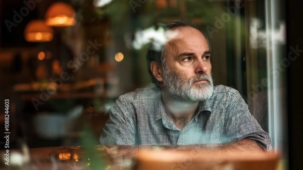 Fototapeta Contemplative Man Gazing Through Window