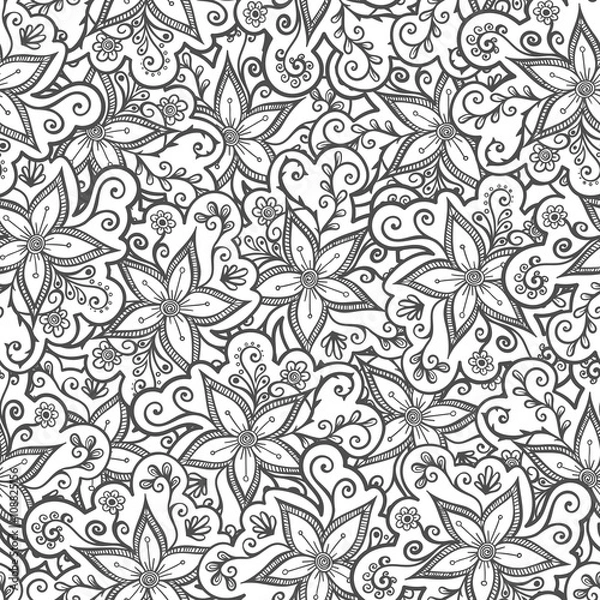 Fototapeta Doodled seamless vector pattern from flowers.  Endless vector background nature theme. Hand drawn floral abstract pattern