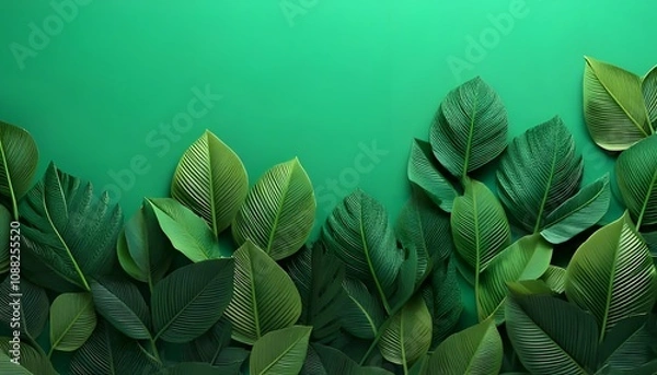 Obraz Natural macro shot. Organic texture on leaves, rich color contrast, 3D illustration.