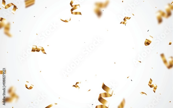 Obraz Gold confetti and ribbon background, isolated on transparent background