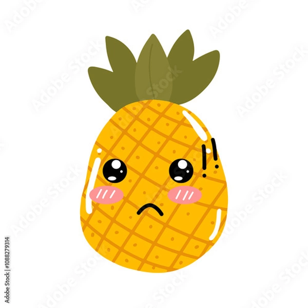 Fototapeta kawaii pineapple emoticon design element stock. Vector set of cute kawaii pineapple emojis. pineapples cartoon design isolated on white background