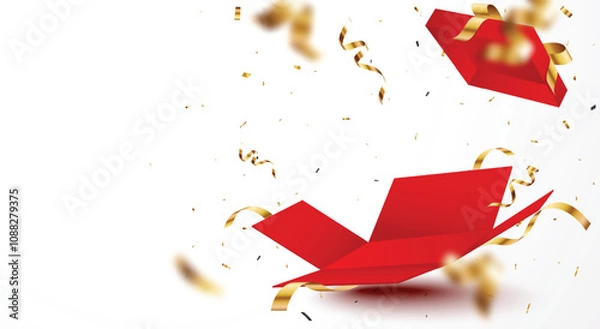 Obraz Opening Red gift boxes with golden ribbons