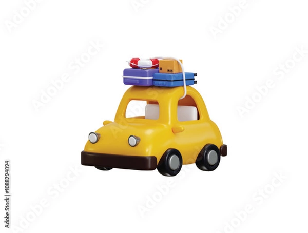 Fototapeta 3D suitcase with car icon concept of family travel, tour icon vector illustration