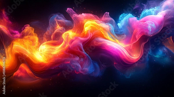 Obraz Abstract glowing neon wave on a dark background, symbolizing energy, motion, and futuristic technology with fluid lines and vibrant colors creating a dynamic, modern atmosphere