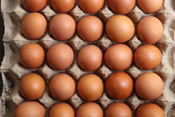 Obraz Fresh chicken egg on carton package