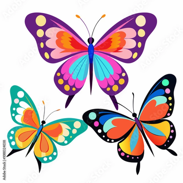 Fototapeta collection of butterflies isolated on black vector art 