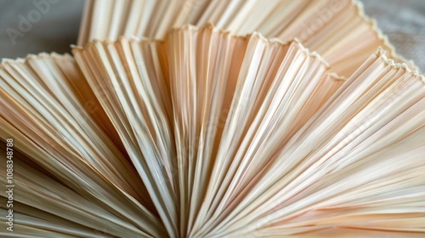 Obraz Detailed close-up of dried palm leaves arranged in a fanned shape, showcasing elegant textures and a soft beige color palette.