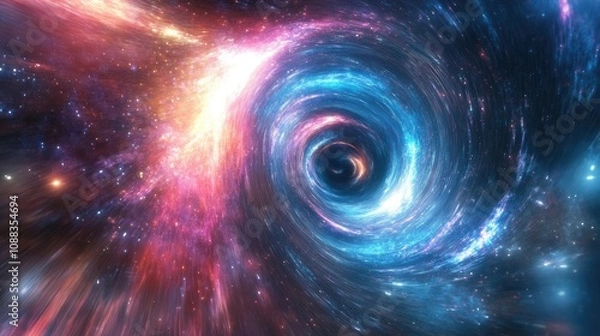 Fototapeta Journey Through a Vibrant Cosmic Black Hole with Swirling Colors and Dynamic Galactic Elements