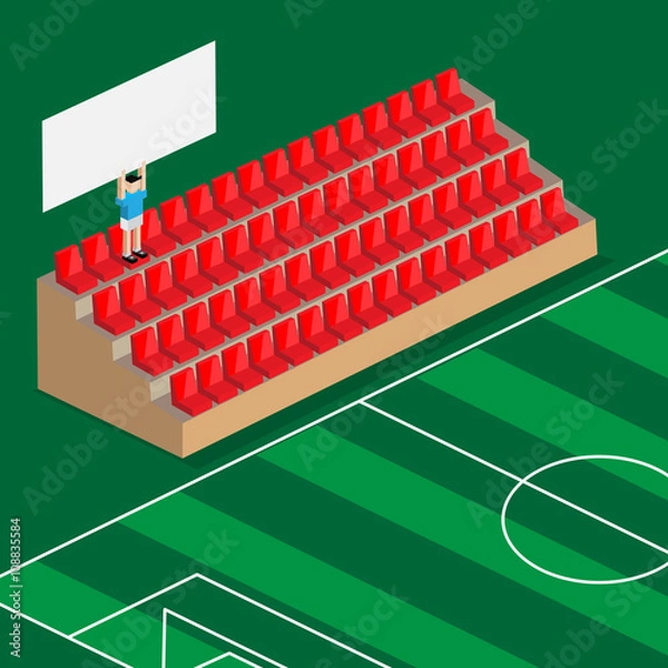 Obraz last supporter hold the banner in football stadium red seats
