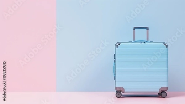 Obraz Stylish Blue Suitcase on Pastel Background