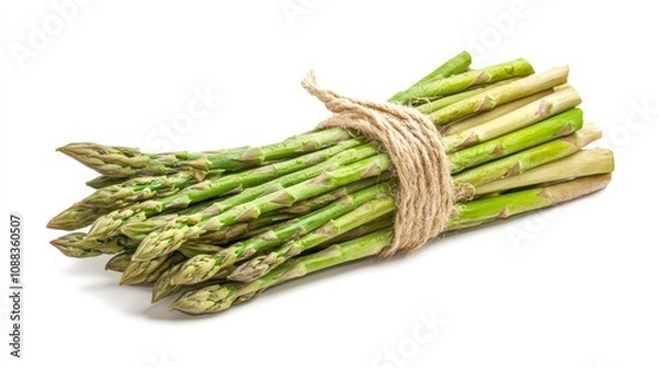 Fototapeta A bundle of fresh green asparagus spears, Their slender forms exuding vitality, Set against an isolated white background to underscore their crispness 