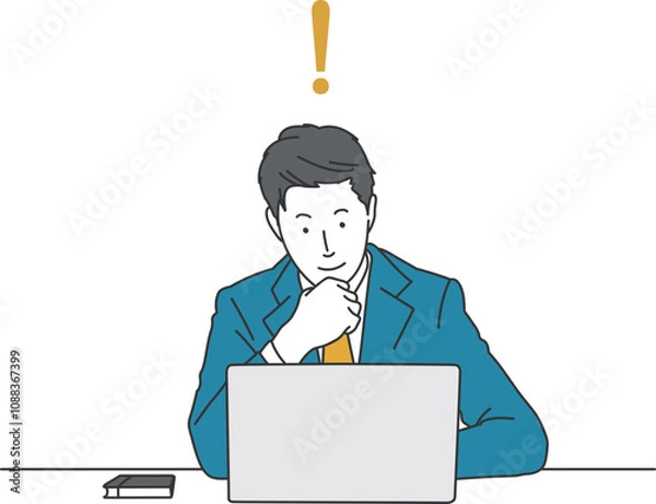 Obraz ノートパソコンを見ながら納得している男性ビジネスマンのシンプルイラスト