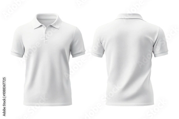 Fototapeta Two white plain polo t-shirts for a mockup. front and back view. transparent background