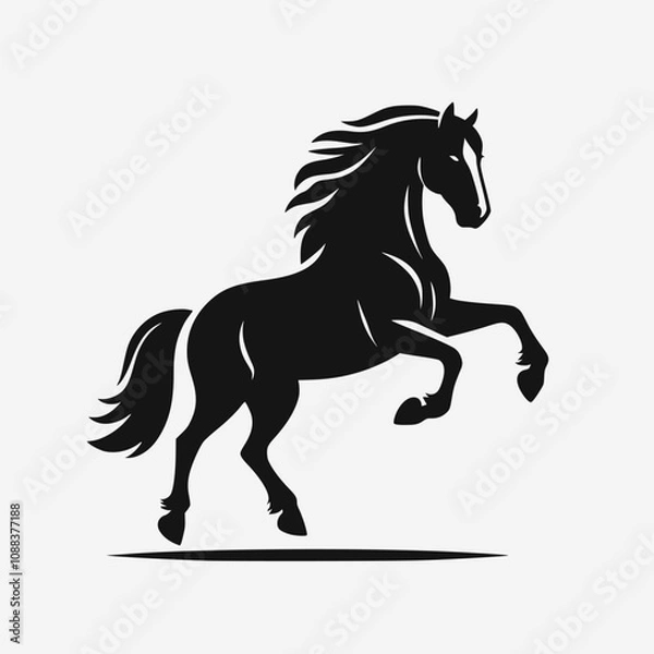 Fototapeta Horse silhouette on white background. Flat vector illustration for logo or other design.