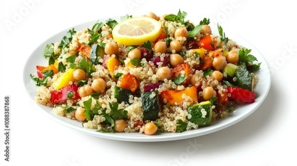 Fototapeta A colorful quinoa salad with tri-color quinoa, roasted vegetables, chickpeas