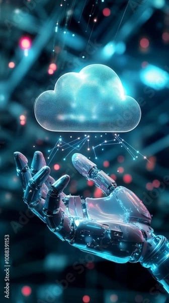 Fototapeta 3d cloud drive with a robot hand