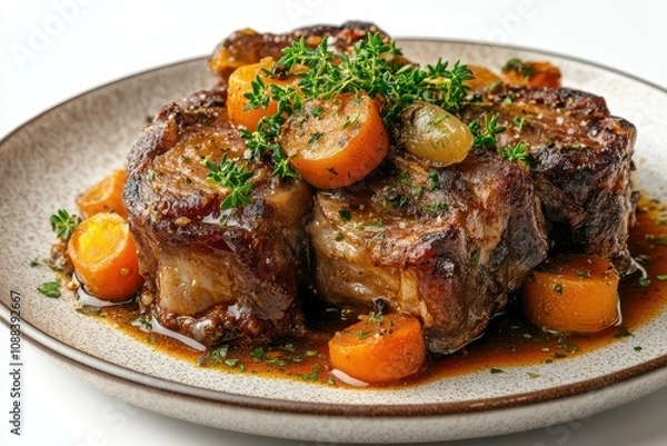 Obraz Braised Beef Short Ribs with Carrots and Thyme
