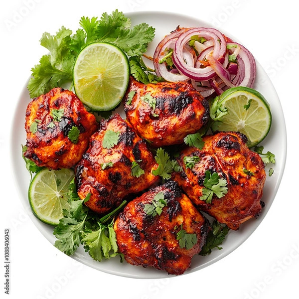 Obraz Tasty tandoori chicken plate isolated on transparent background
