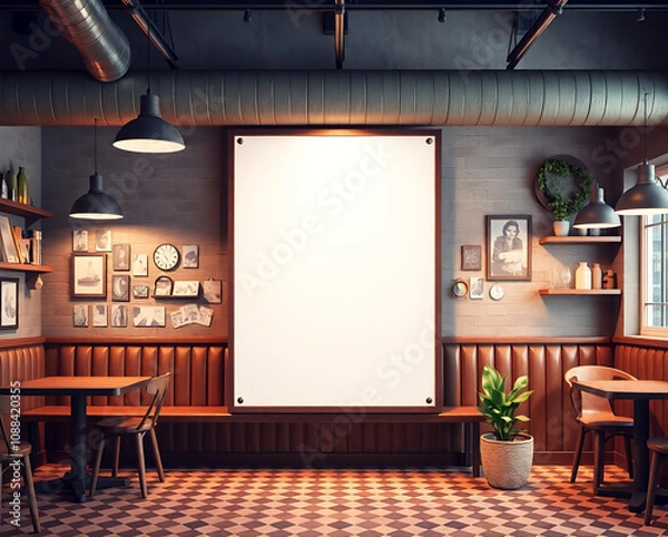 Fototapeta Vintage Vibes 3D Poster Mock-Up in a Hipster Cafe Background