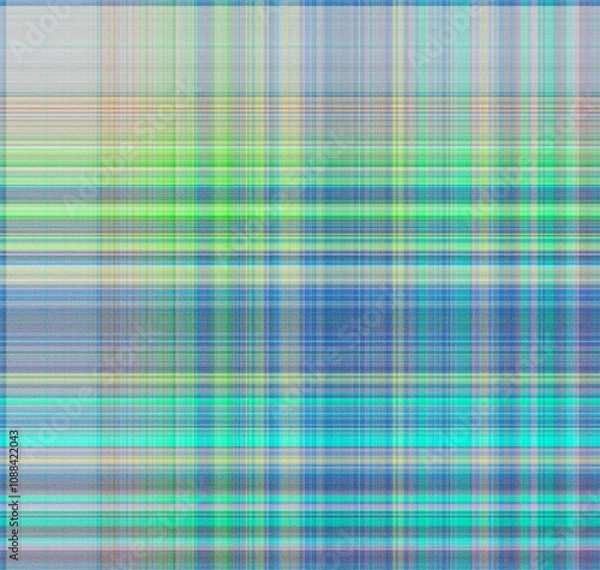 Fototapeta modern colourful check, plaid, tartan pattern with texture, background, creative graphic art. Soft blue and yellow. Fluorescent turquoise.