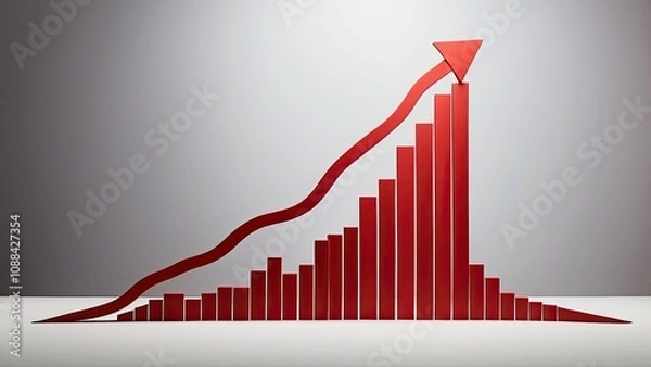 Fototapeta  A red upward arrow graph with a cutout indicates a growing trend.-