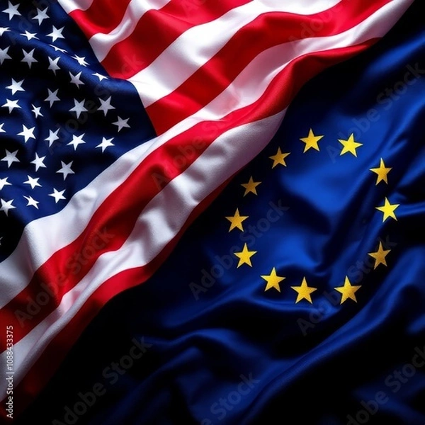 Obraz USA Flag vs Europe Flag. EU flag and American flag background.