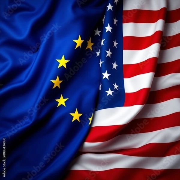 Obraz USA Flag vs Europe Flag. EU flag and American flag background.