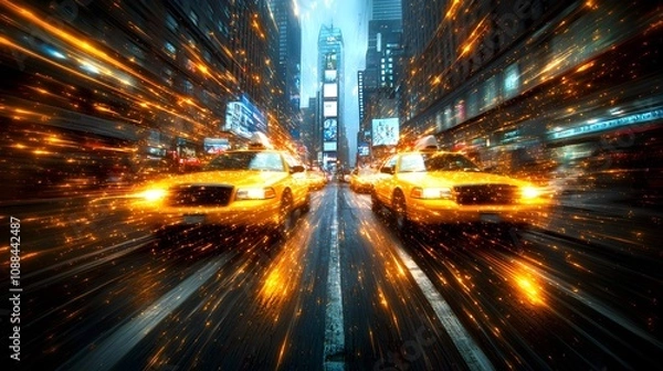 Obraz Dynamic view of yellow taxis in vibrant Times Square