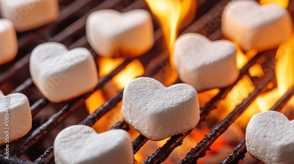 Fototapeta Heart Shaped Marshmallows Roasting on a Grill