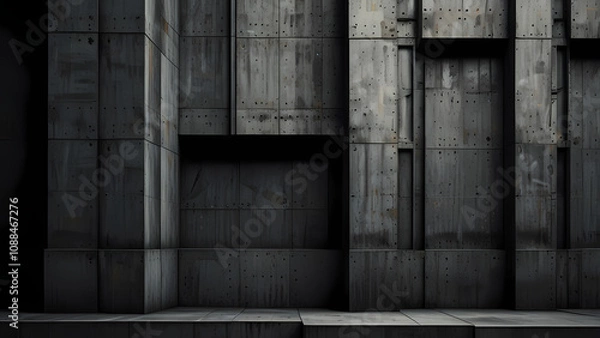 Fototapeta abstract background in a brutalism theme, incorporating jagged edges, layered rectangles, and distressed textures