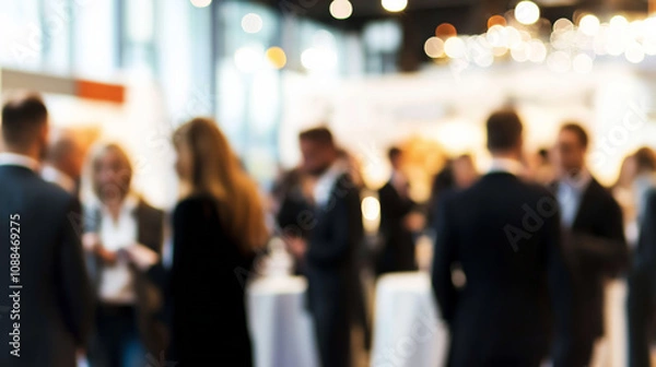 Fototapeta Event Networking Area Blur: Soft-focus image of a networking area with business professionals. 