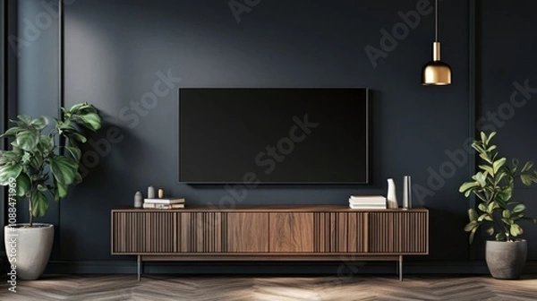 Fototapeta Mockup tv on cabinet in modern, Generative AI.