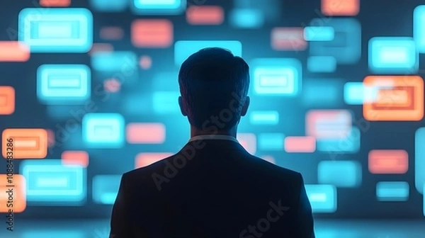 Obraz Businessman Facing Digital Interface