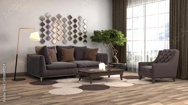 Fototapeta interior with sofa. 3d illustration