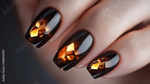 Fototapeta Gradient nail design with shimmering geometric shapes, a mix of matte and glossy finishes, showcasing modern elegance and artistry