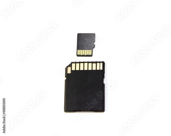 Fototapeta Micro SD card and adapter isolated on a white background