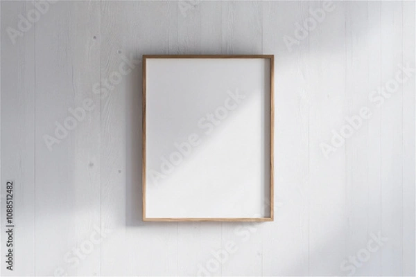 Obraz 화이트 우드 벽 위에 나무 프레임 액자 디자인 목업