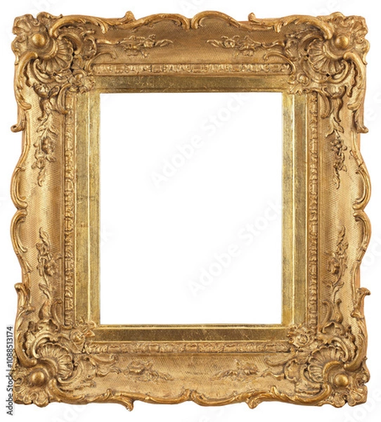 Fototapeta Wide antique picture frame on a transparent background, in PNG format.