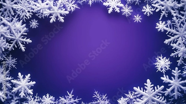 Obraz Snowflakes frame a vibrant purple background. A winter wonderland atmospheric New Year card with empty space
