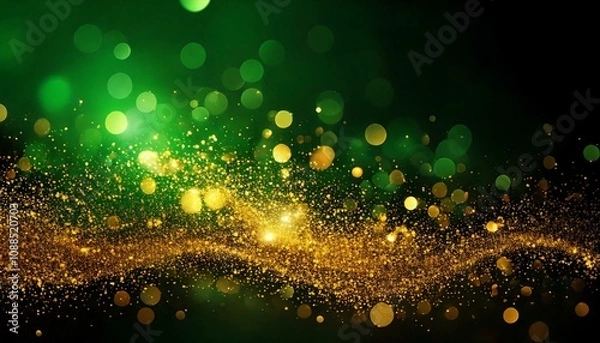 Fototapeta 輝く金の粒子と緑色のボケ効果の背景 金箔 壁紙
