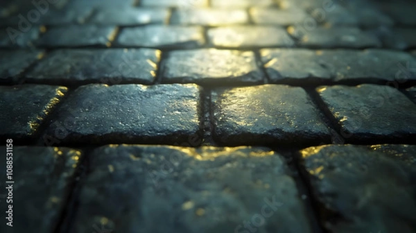 Fototapeta Cobblestone Texture with Golden Light - Realistic Image