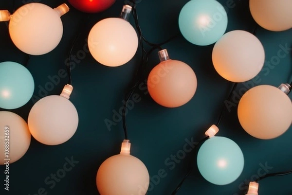 Fototapeta Pastel-colored string lights creating a festive atmosphere
