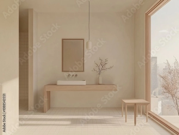 Fototapeta A bathroom with a sink and a mirror